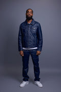 Men's Dylan Leather Jean Jacket And Cargo Pants Set [Navy]