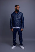 Men's Dylan Leather Jean Jacket And Cargo Pants Set [Navy]