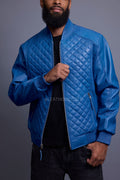 Men's Lucas Quilted Leather Bomber Jacket [Royal Blue]