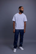 Men's Leather Cargo Jean Pants [Navy]