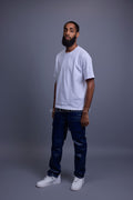 Men's Leather Cargo Jean Pants [Navy]
