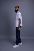 Men's Leather Cargo Jean Pants [Navy]