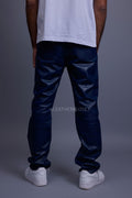 Men's Leather Cargo Jean Pants [Navy]