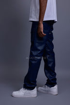 Men's Leather Cargo Jean Pants [Navy]