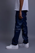 Men's Leather Cargo Jean Pants [Navy]