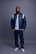 Men's Liam Leather Jacket And Cargo Pants Set [Navy/White]