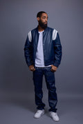 Men's Liam Leather Jacket And Cargo Pants Set [Navy/White]