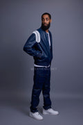 Men's Liam Leather Jacket And Cargo Pants Set [Navy/White]