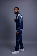 Men's Liam Leather Jacket And Cargo Pants Set [Navy/White]