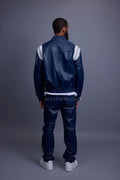 Men's Liam Leather Jacket And Cargo Pants Set [Navy/White]