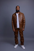 Men's Safari Leather Jacket And Pant Set [Toffee]