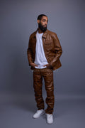 Men's Safari Leather Jacket And Pant Set [Toffee]