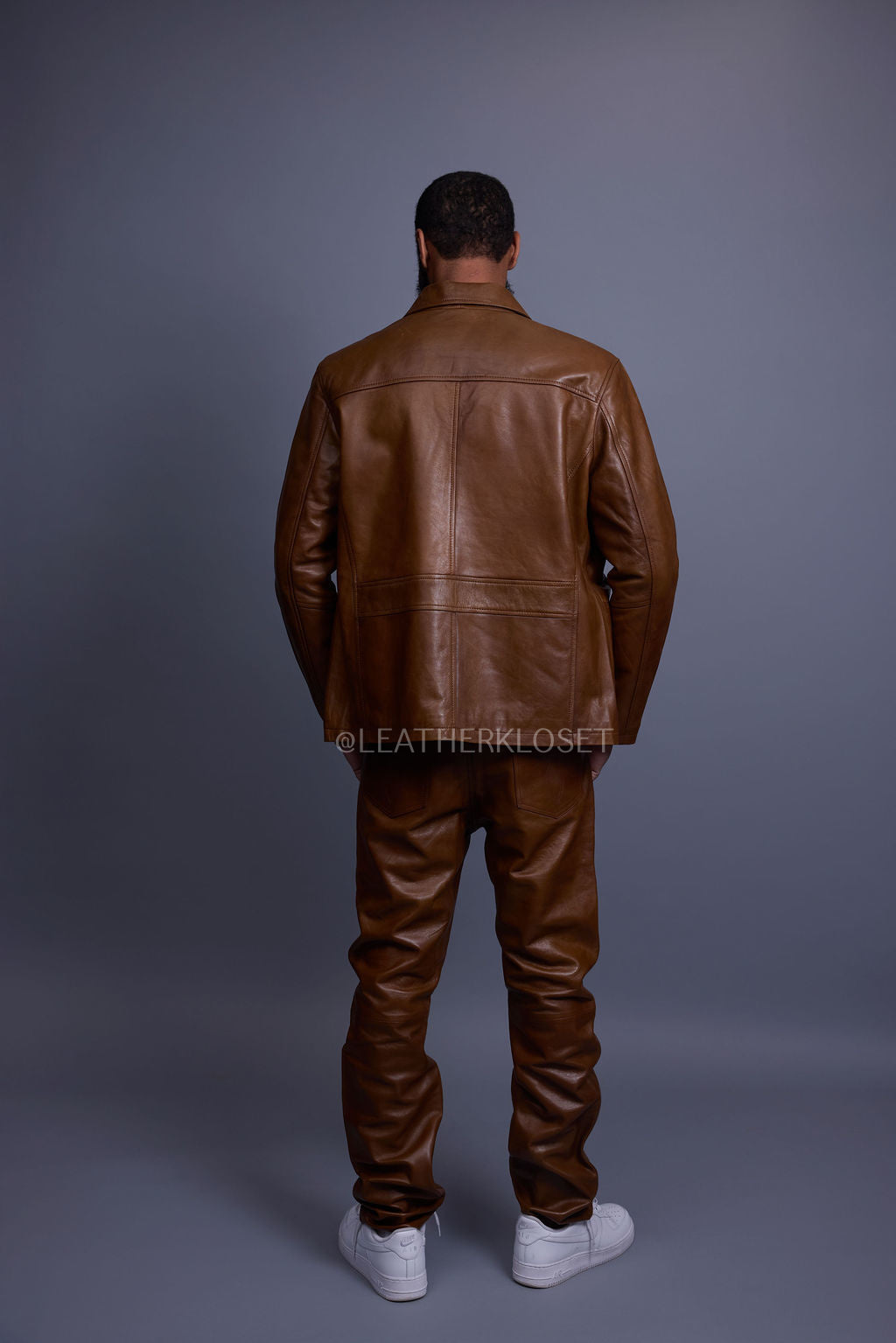 Men's Safari Leather Jacket And Pant Set [Toffee]