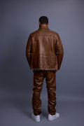 Men's Safari Leather Jacket And Pant Set [Toffee]