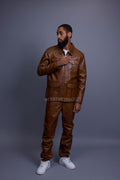 Men's Safari Leather Jacket And Pant Set [Toffee]