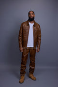 Men's Safari Leather Jacket And Pant Set [Toffee]