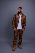 Men's Safari Leather Jacket And Pant Set [Toffee]