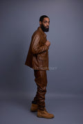 Men's Safari Leather Jacket And Pant Set [Toffee]
