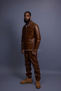 Men's Safari Leather Jacket And Pant Set [Toffee]