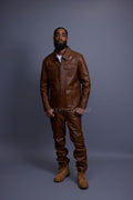 Men's Safari Leather Jacket And Pant Set [Toffee]