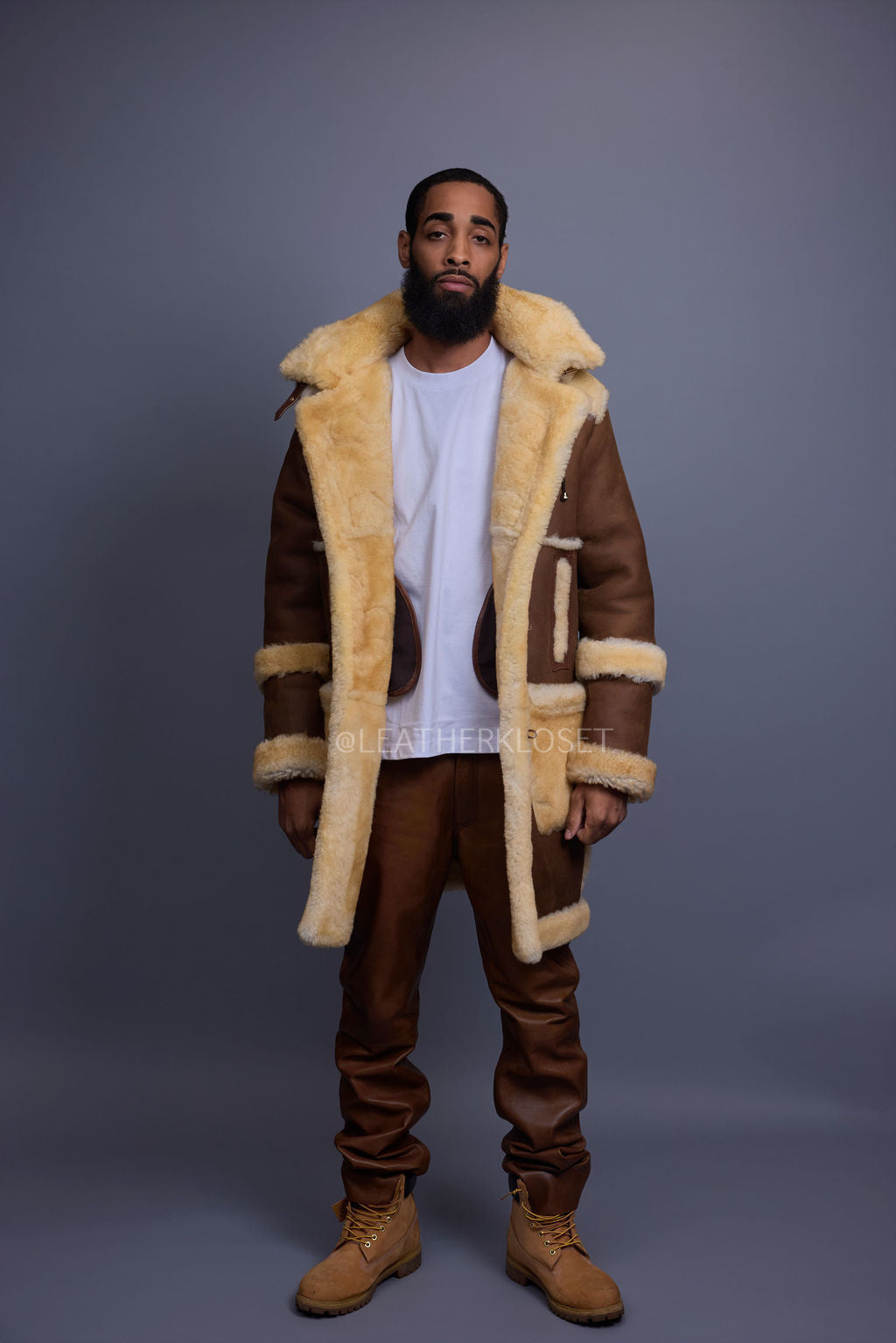 Men's Stealth Real Sheepskin Shearling Duffle [Suede Whiskey]