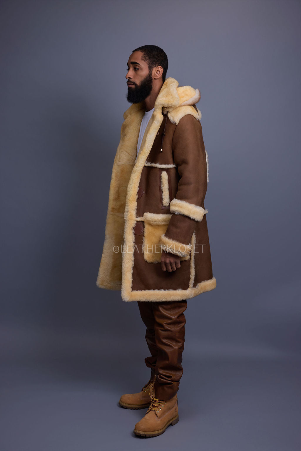 Men's Stealth Real Sheepskin Shearling Duffle [Suede Whiskey]