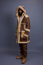 Men's Stealth Real Sheepskin Shearling Duffle [Suede Whiskey]