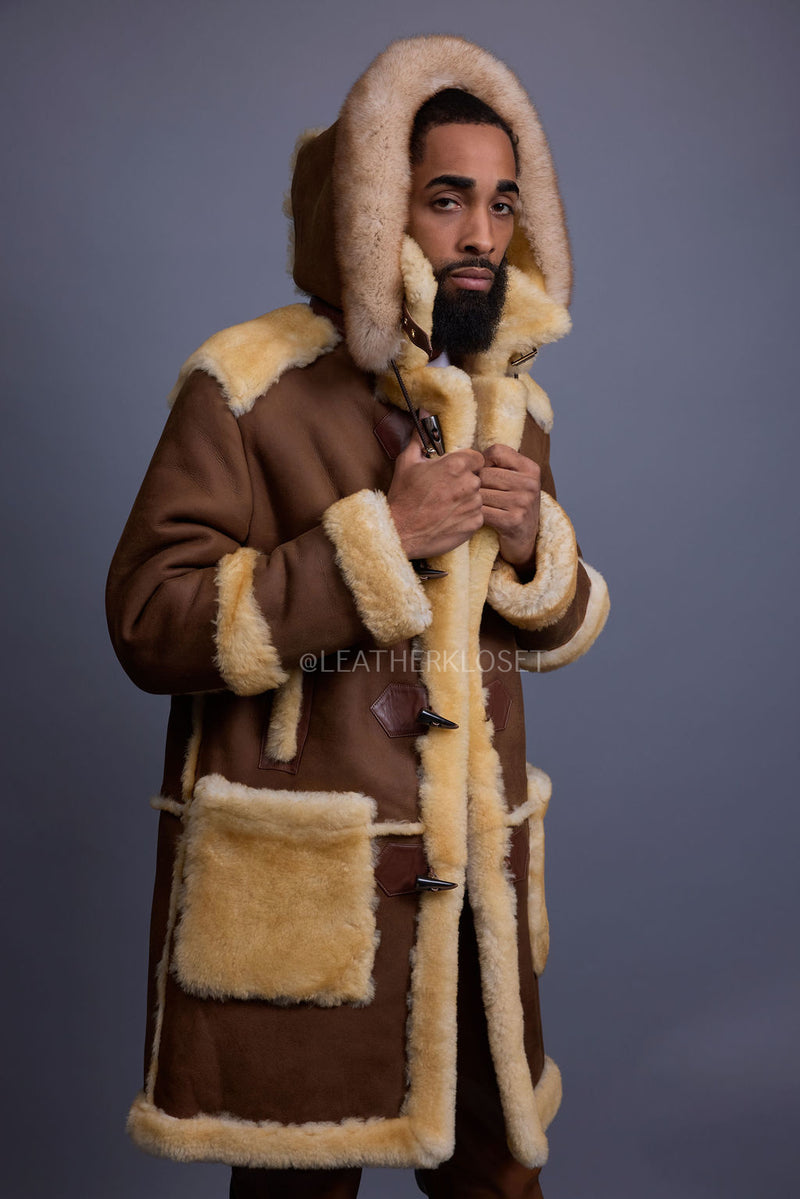 Men's Stealth Real Sheepskin Shearling Duffle [Suede Whiskey]