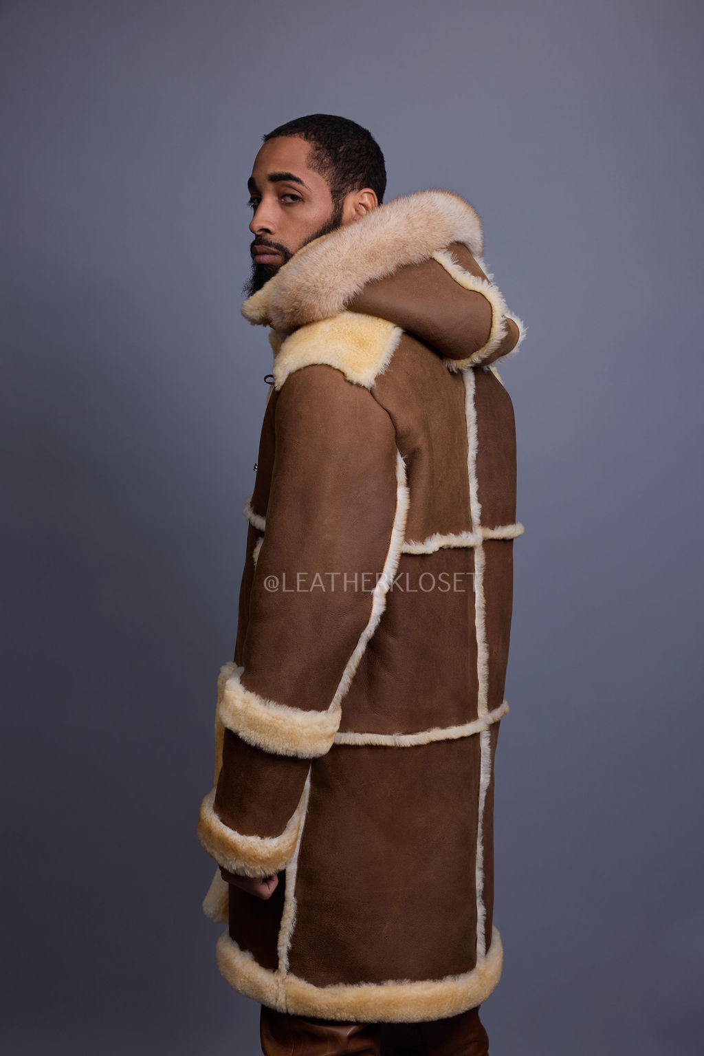 Men's Stealth Real Sheepskin Shearling Duffle [Suede Whiskey]