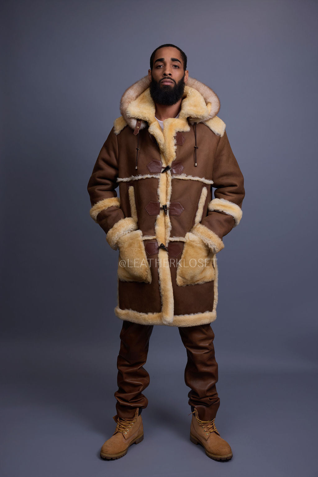 Men's Stealth Real Sheepskin Shearling Duffle [Suede Whiskey]