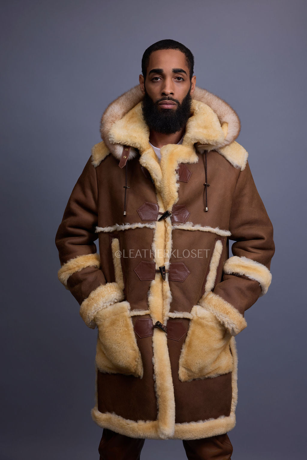 Men's Stealth Real Sheepskin Shearling Duffle [Suede Whiskey]
