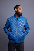 Men's Lucas Quilted Leather Bomber Jacket [Royal Blue]
