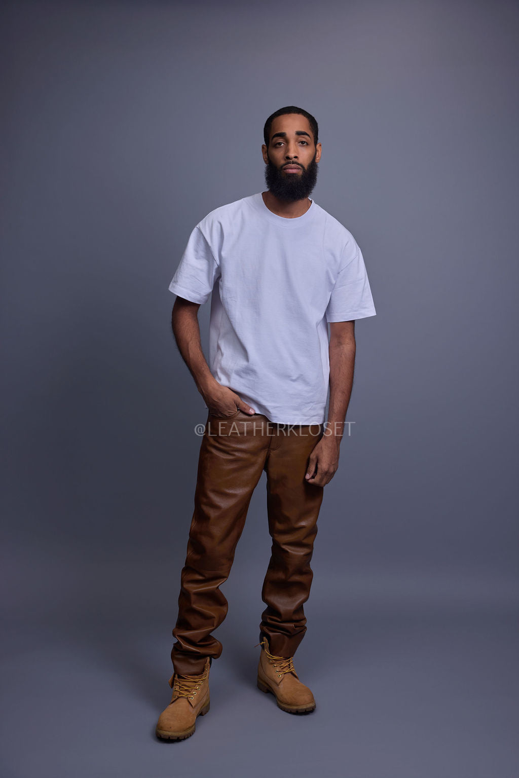 Men's Leather Jean Pants [Toffee]