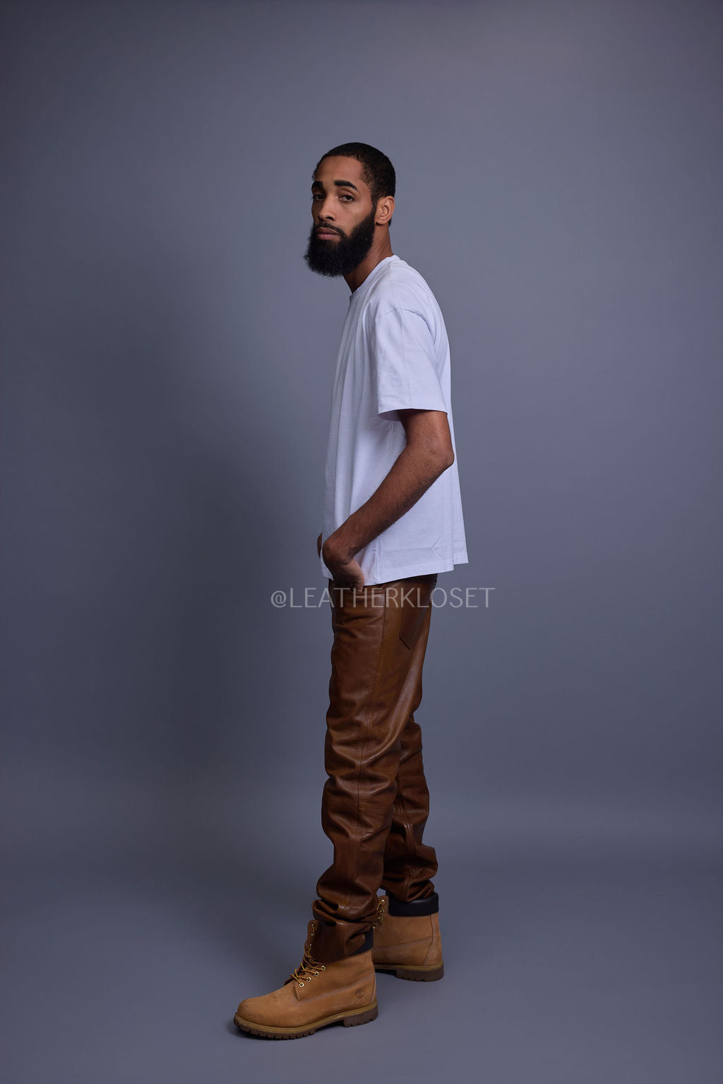Men's Leather Jean Pants [Toffee]