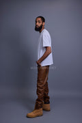 Men's Leather Jean Pants [Toffee]