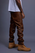 Men's Leather Jean Pants [Toffee]
