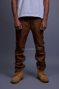 Men's Leather Jean Pants [Toffee]