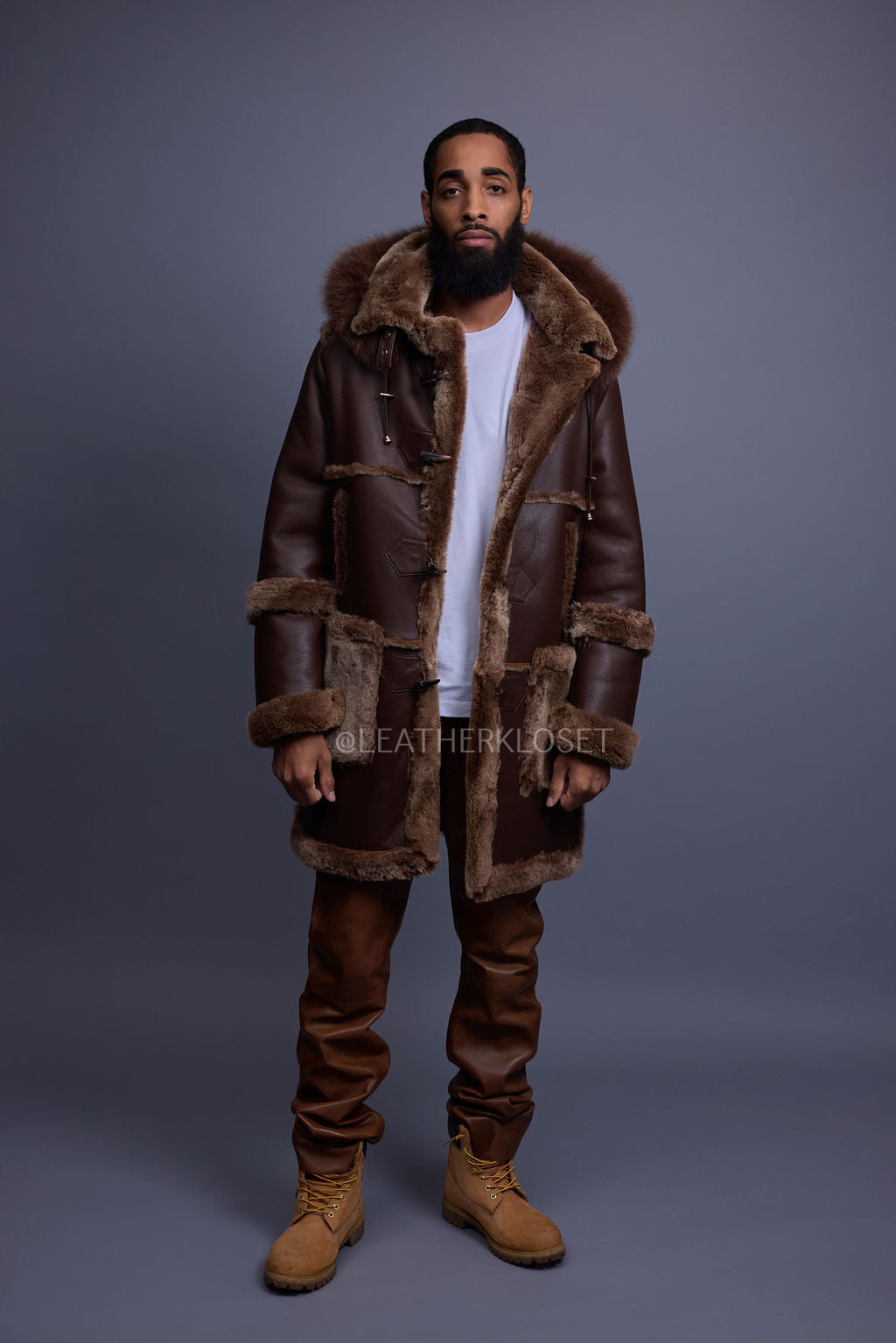 Men's Stealth Real Sheepskin Shearling Duffle [Brown]
