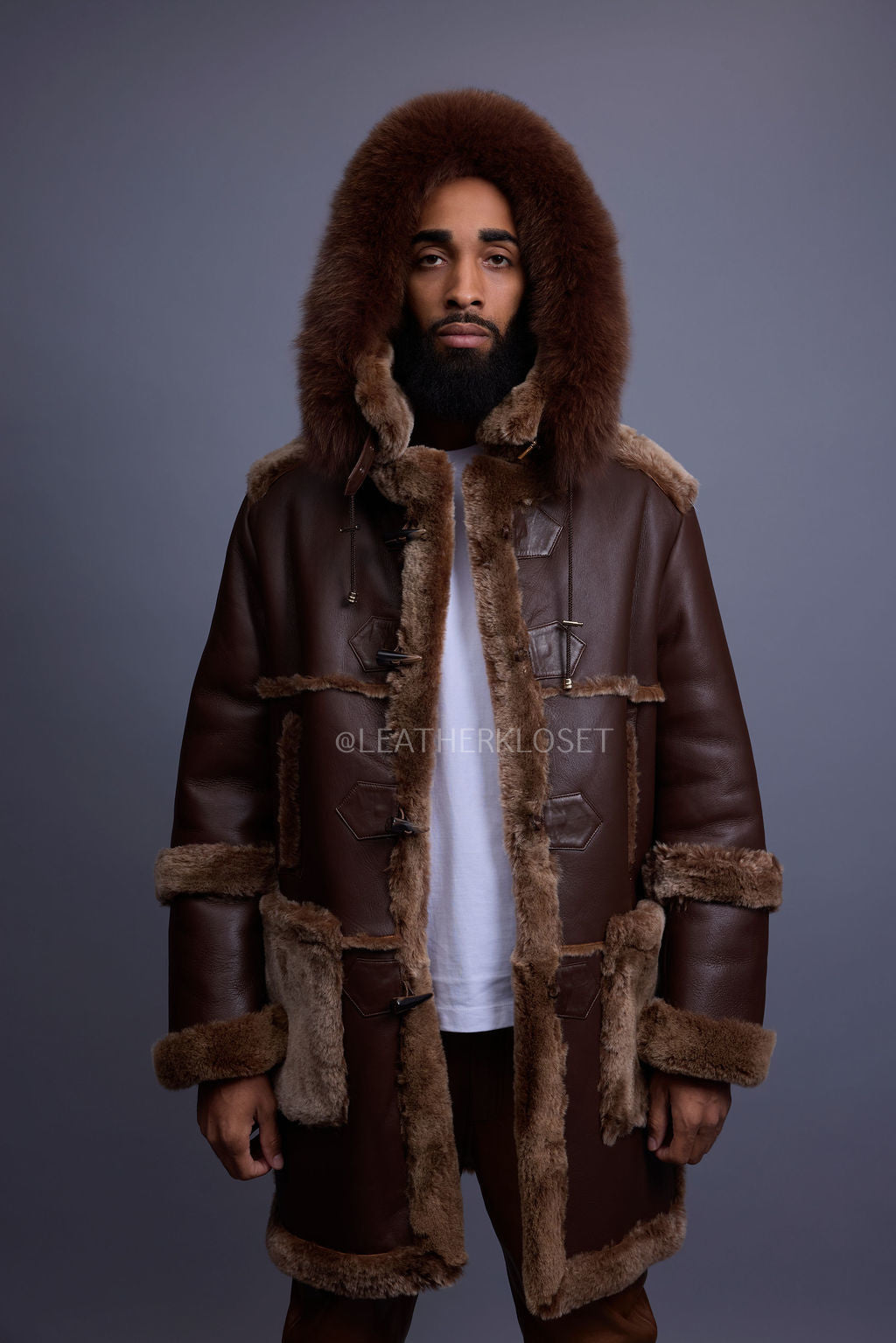 Men's Stealth Real Sheepskin Shearling Duffle [Brown]