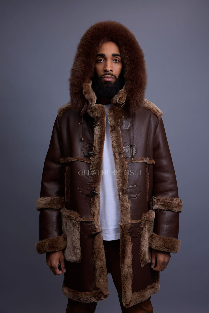Men's Stealth Real Sheepskin Shearling Duffle [Brown]