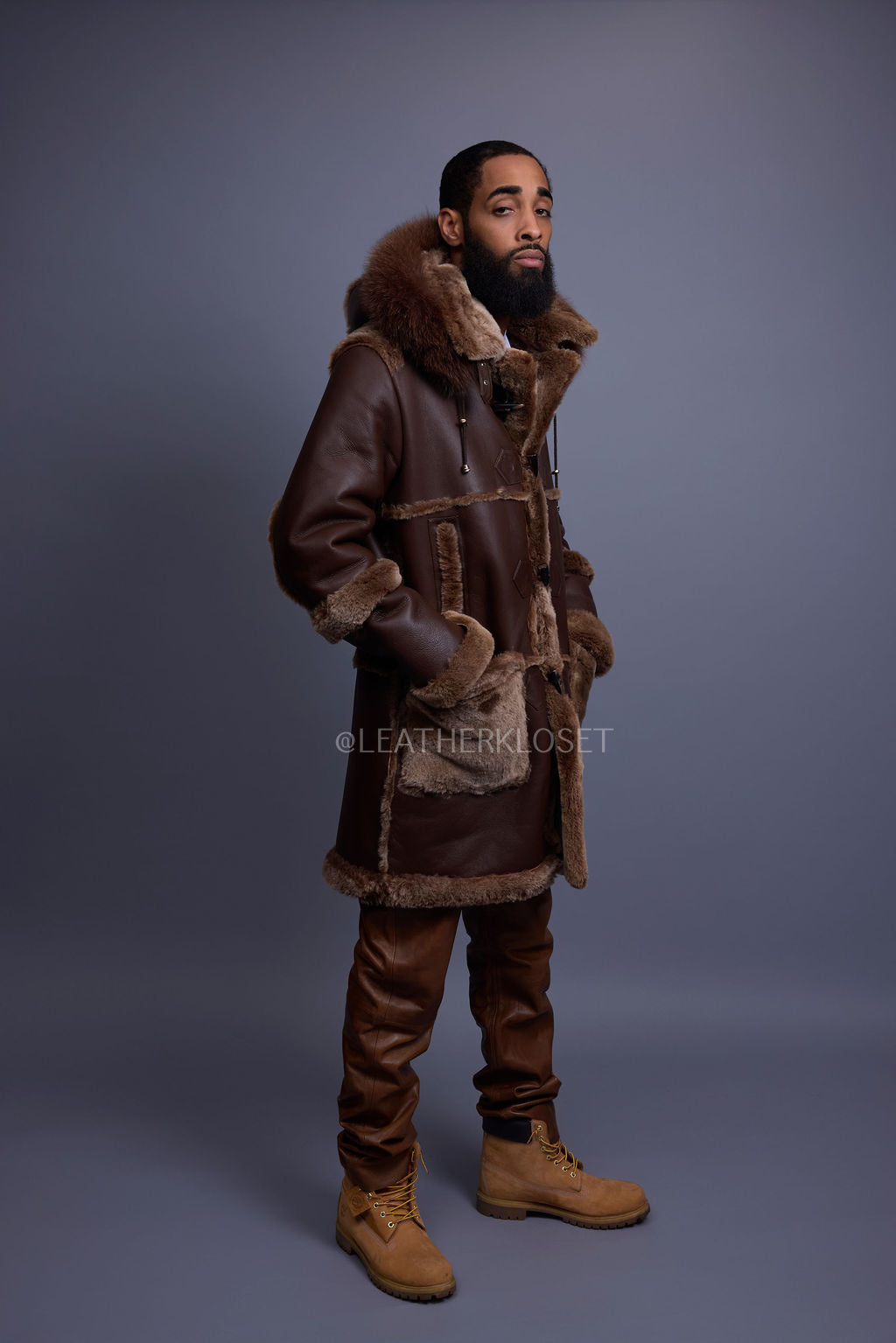 Men's Stealth Real Sheepskin Shearling Duffle [Brown]
