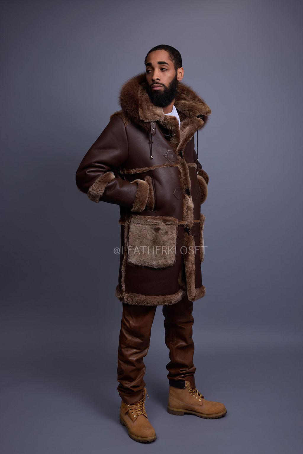 Men's Stealth Real Sheepskin Shearling Duffle [Brown]