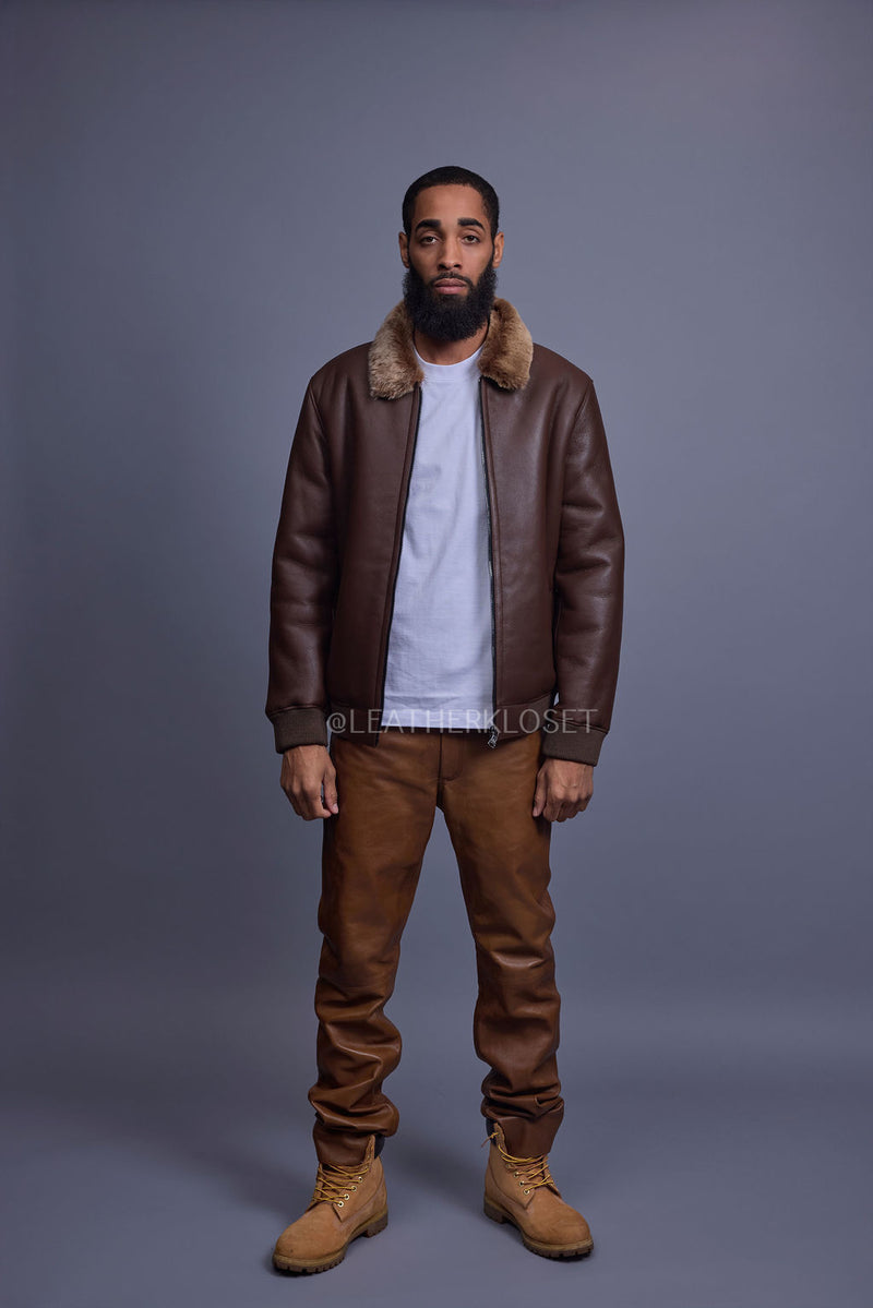 Men's Shearling Pilot Jacket [Brown]