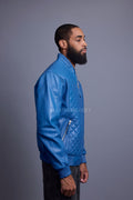 Men's Lucas Quilted Leather Bomber Jacket [Royal Blue]