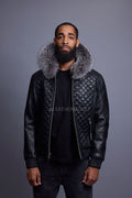 Men's Lucas Quilted Leather Bomber Jacket With Fox Hood [Silver Fox]