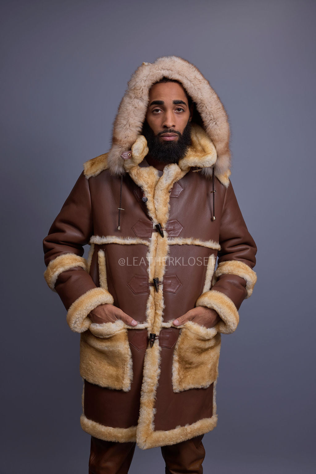 Men's Stealth Real Sheepskin Shearling Duffle [Napa Whiskey]