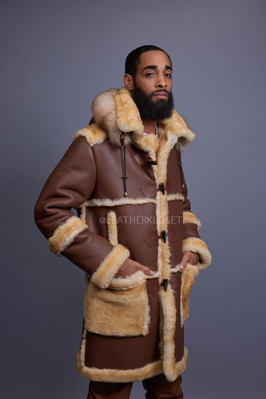 Men's Stealth Real Sheepskin Shearling Duffle [Napa Whiskey]