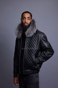 Men's Lucas Quilted Leather Bomber Jacket With Fox Hood [Silver Fox]