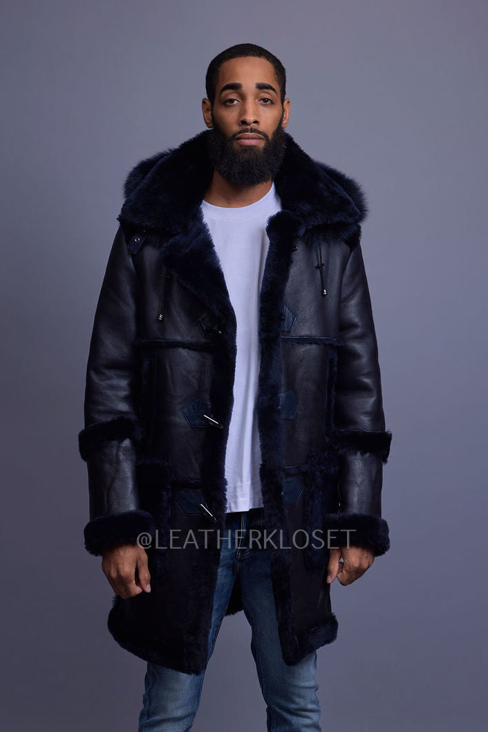 Men's Stealth Real Sheepskin Shearling Duffle [Navy Blue]