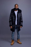 Men's Stealth Real Sheepskin Shearling Duffle [Navy Blue]